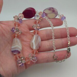 16 Inch Sterling Silver Handmade Crystal And Stone Necklace B71